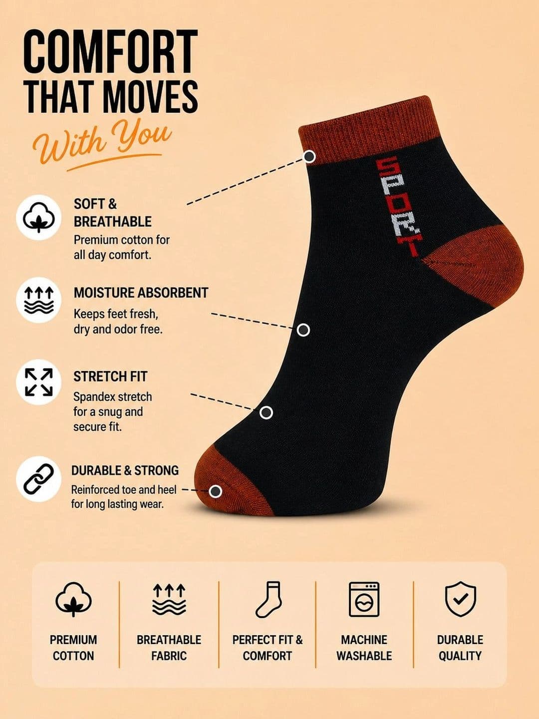 ADDOSSO Men Pack of 5 Cotton Assorted Patterned Ankle Length Socks thumbnail 3