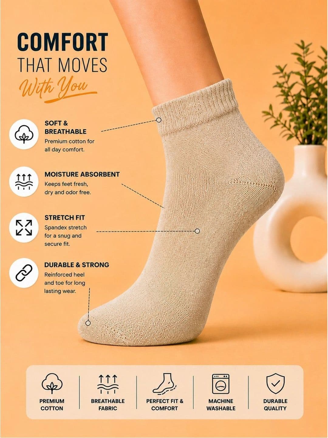 ADDOSSO Men Pack of 3 Cotton Assorted Ankle Length Socks thumbnail 3