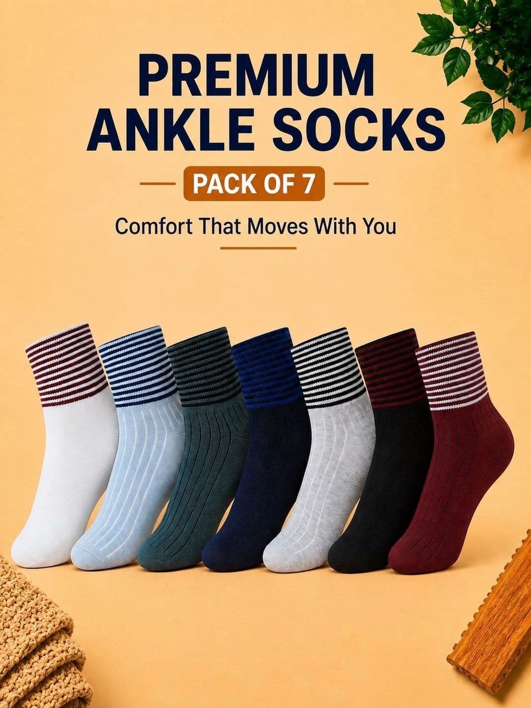 ADDOSSO Men Pack of 7 Cotton Assorted Striped Ankle Length Socks thumbnail 5