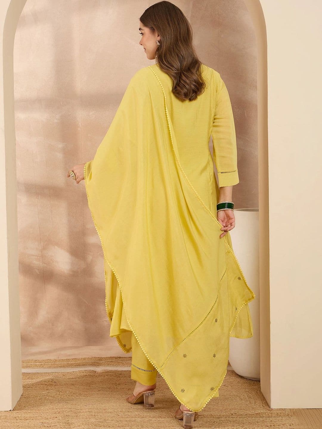 Anouk Women Ethnic Motifs Embroidered Regular Thread Work Kurta with Palazzos & With Dupatta thumbnail 6