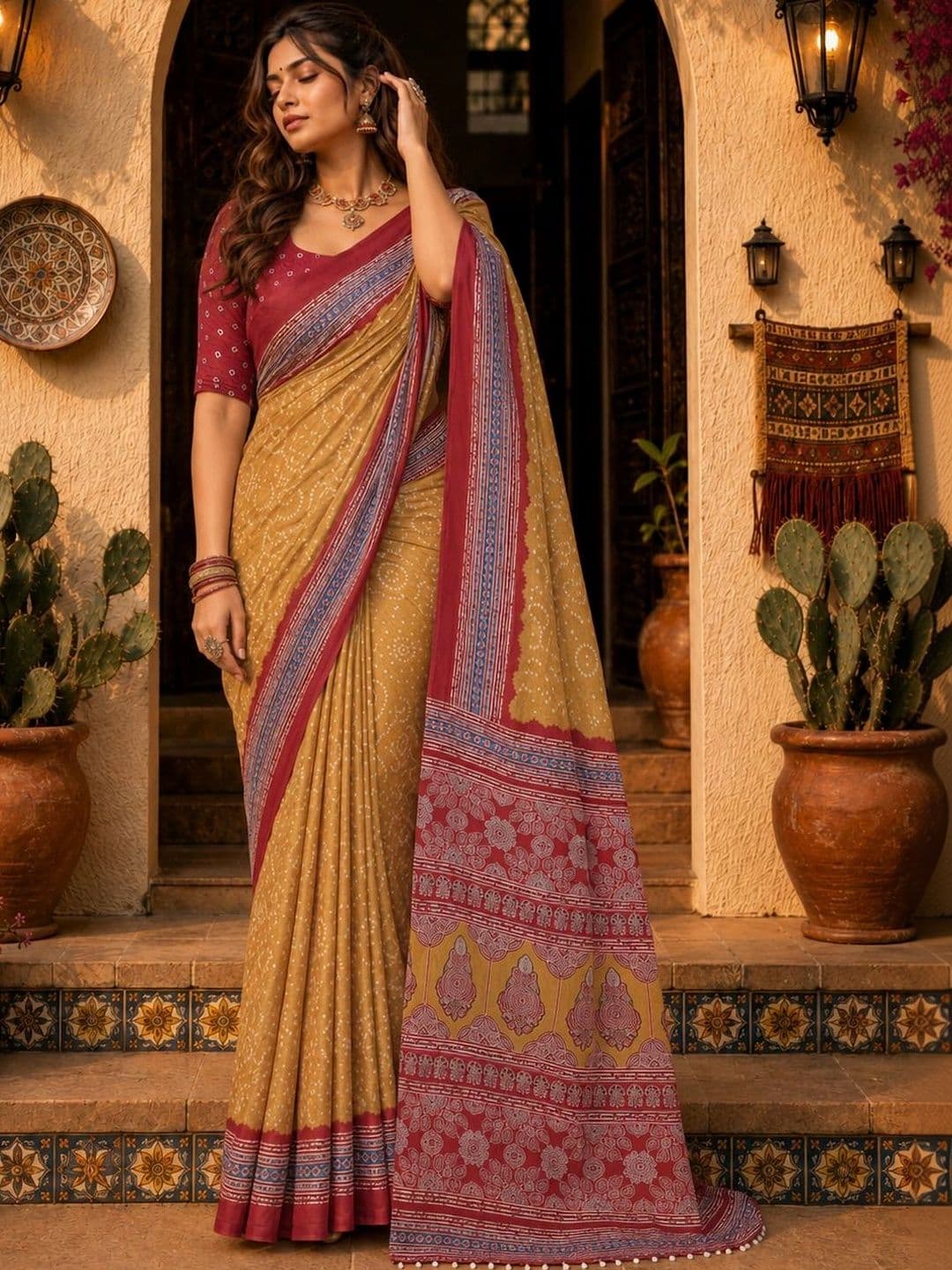 NIWAA Bandhani Silk Blend Bandhani Saree thumbnail 2