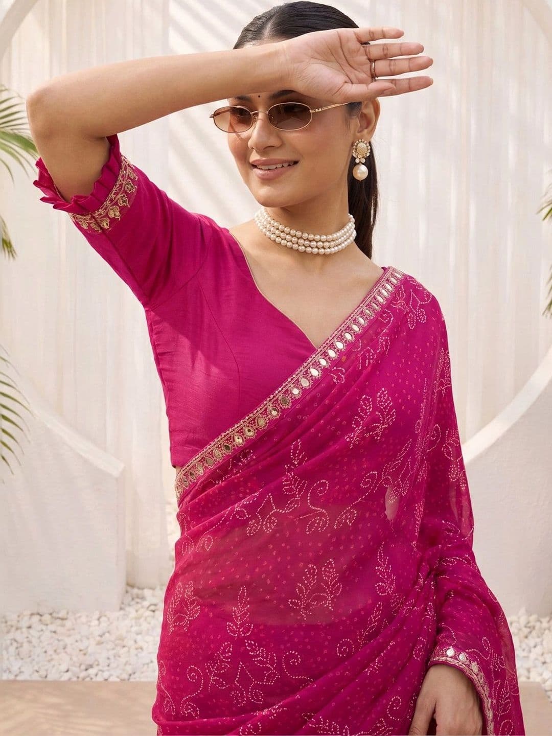Anouk Rustic Bandhani Sequinned Poly Georgette Designer Bandhani Saree thumbnail 3
