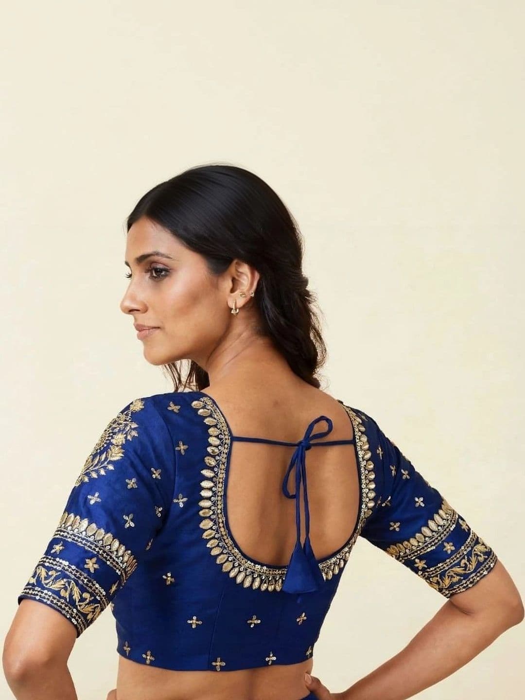 Binatex Cotton Embroidered Zari Saree Blouse - view 1