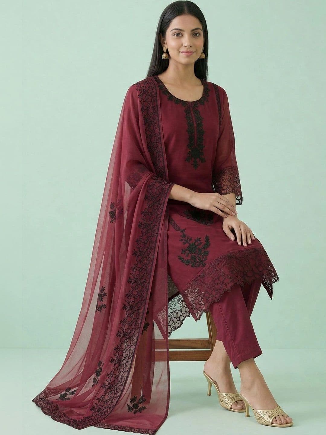 Hare Krishna enterprises Women Ethnic Motifs Embroidered Thread  Kurta with Trousers thumbnail 5