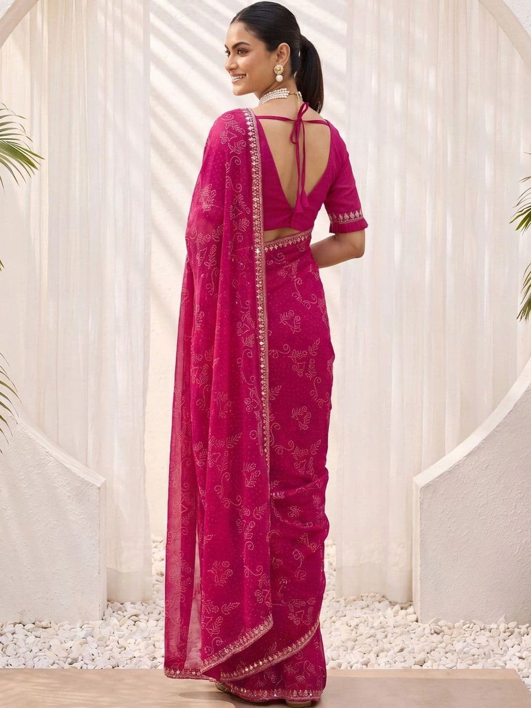 Anouk Rustic Bandhani Sequinned Poly Georgette Designer Bandhani Saree thumbnail 5