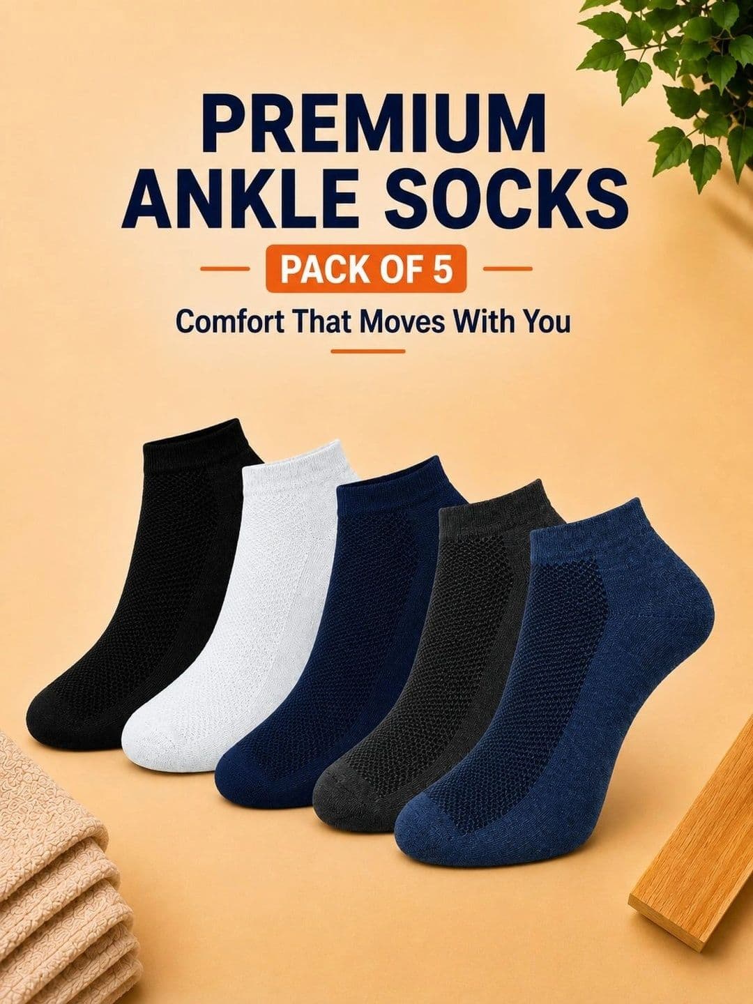 ADDOSSO Men Pack of 5 Cotton Assorted Patterned Ankle Length Socks thumbnail 3