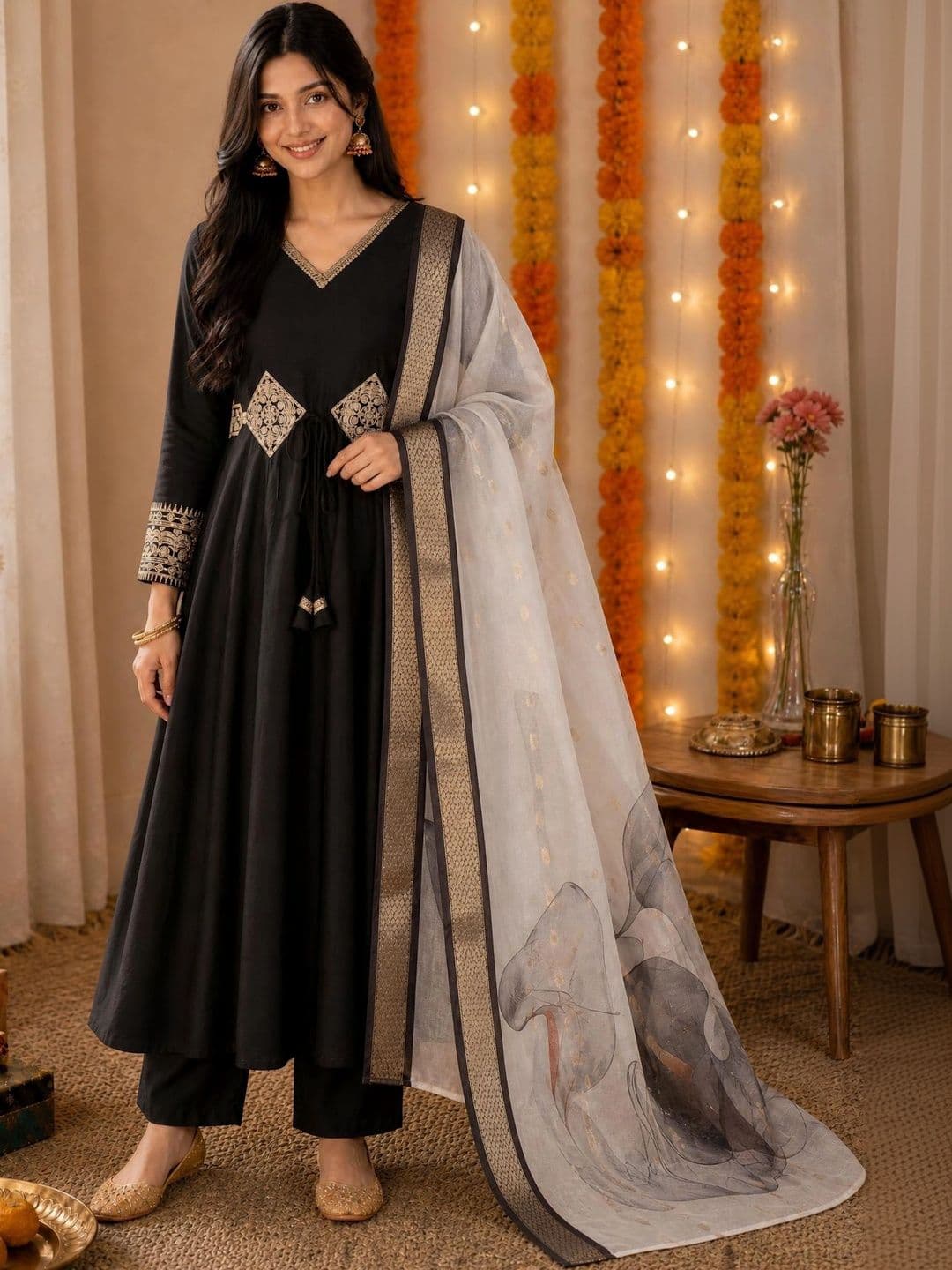KALINI Women Ethnic Motifs Embroidered Regular Kurta with Trousers & With Dupatta - view 1