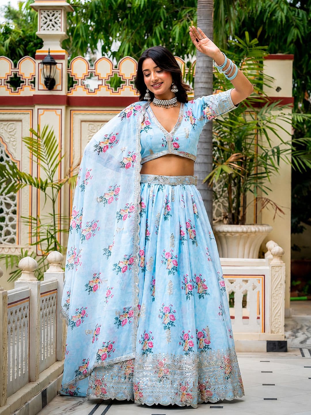 JIHU CULTURE Printed Sequinned Semi-Stitched Lehenga & Unstitched Blouse Taping thumbnail 5