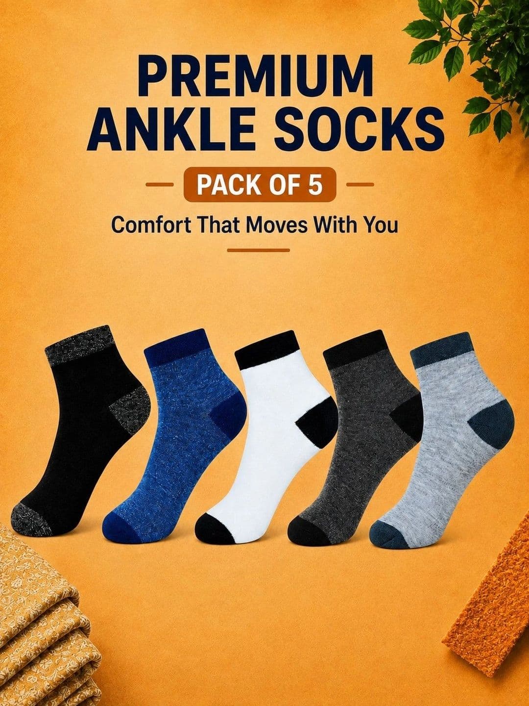 ADDOSSO Men Pack of 5 Cotton Assorted Colourblocked Ankle Length Socks thumbnail 5