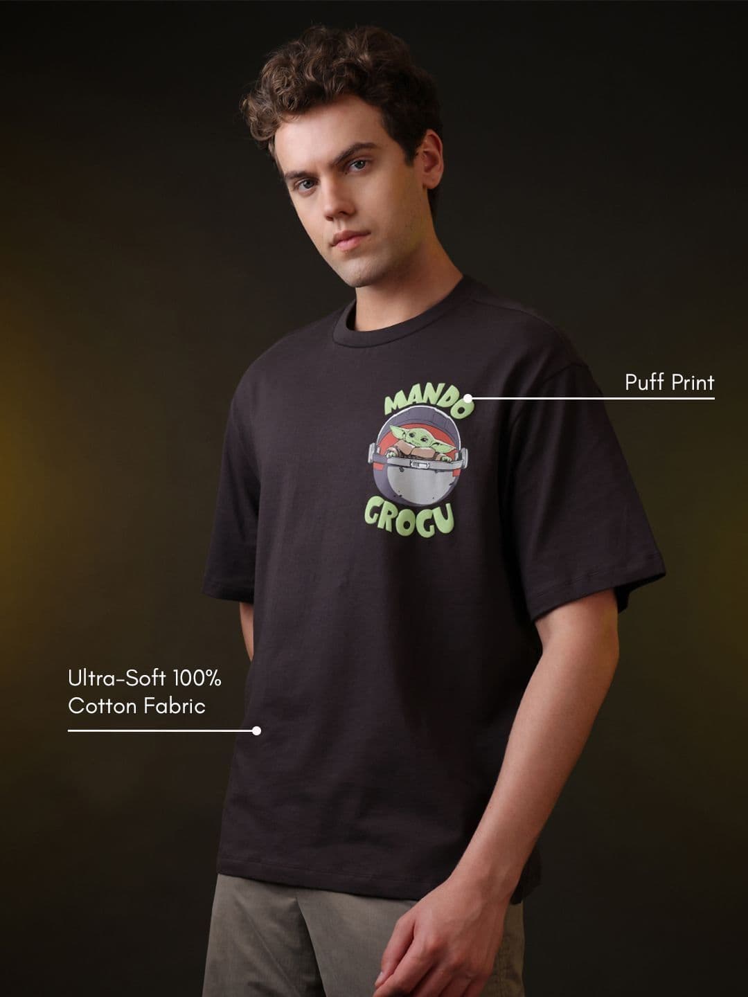 Free Authority Men Star Wars Mandalorian & Grogu Printed Oversized T-shirt thumbnail 6