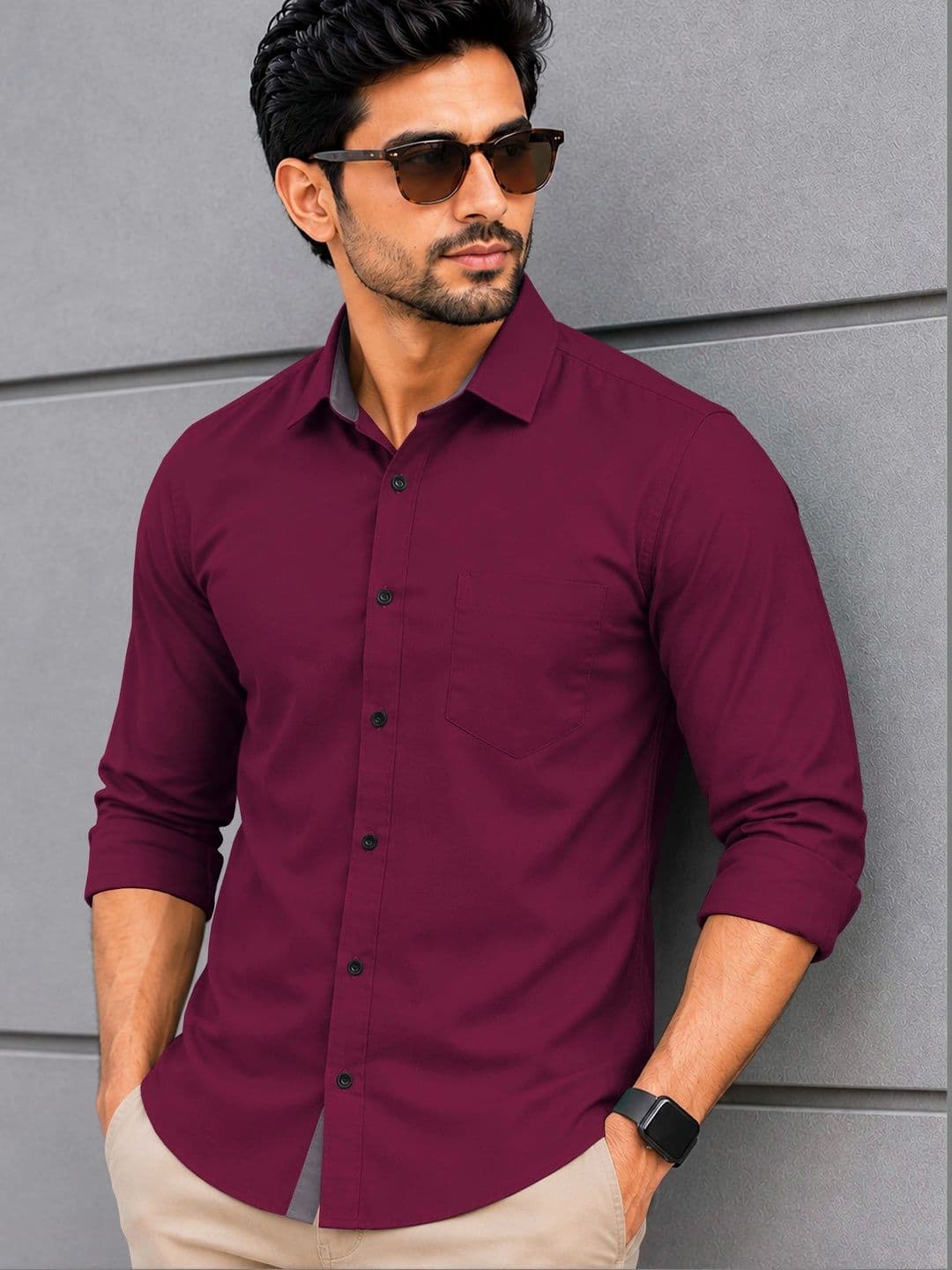 VeBNoR Men Standard Fit Solid Spread Collar Casual Shirt thumbnail 4