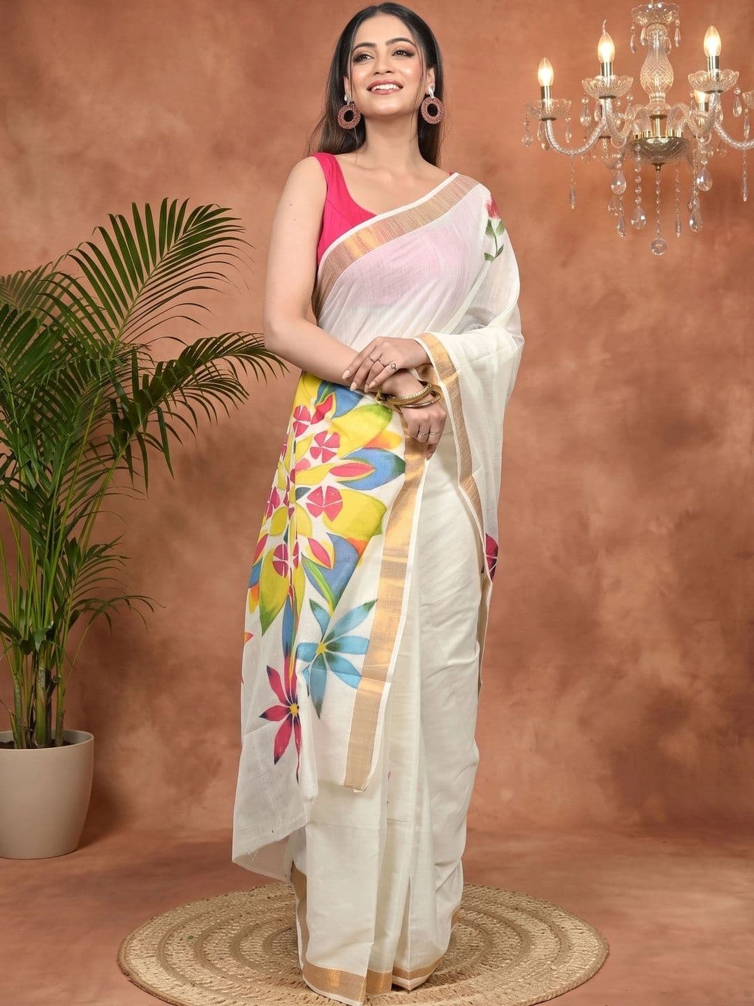 PuJoy Ethnic Motifs Sequinned Pure Cotton Handloom Taant Saree thumbnail 3