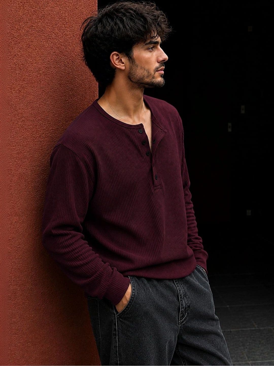 HOODLER Men Henley Neck T-shirt thumbnail 2