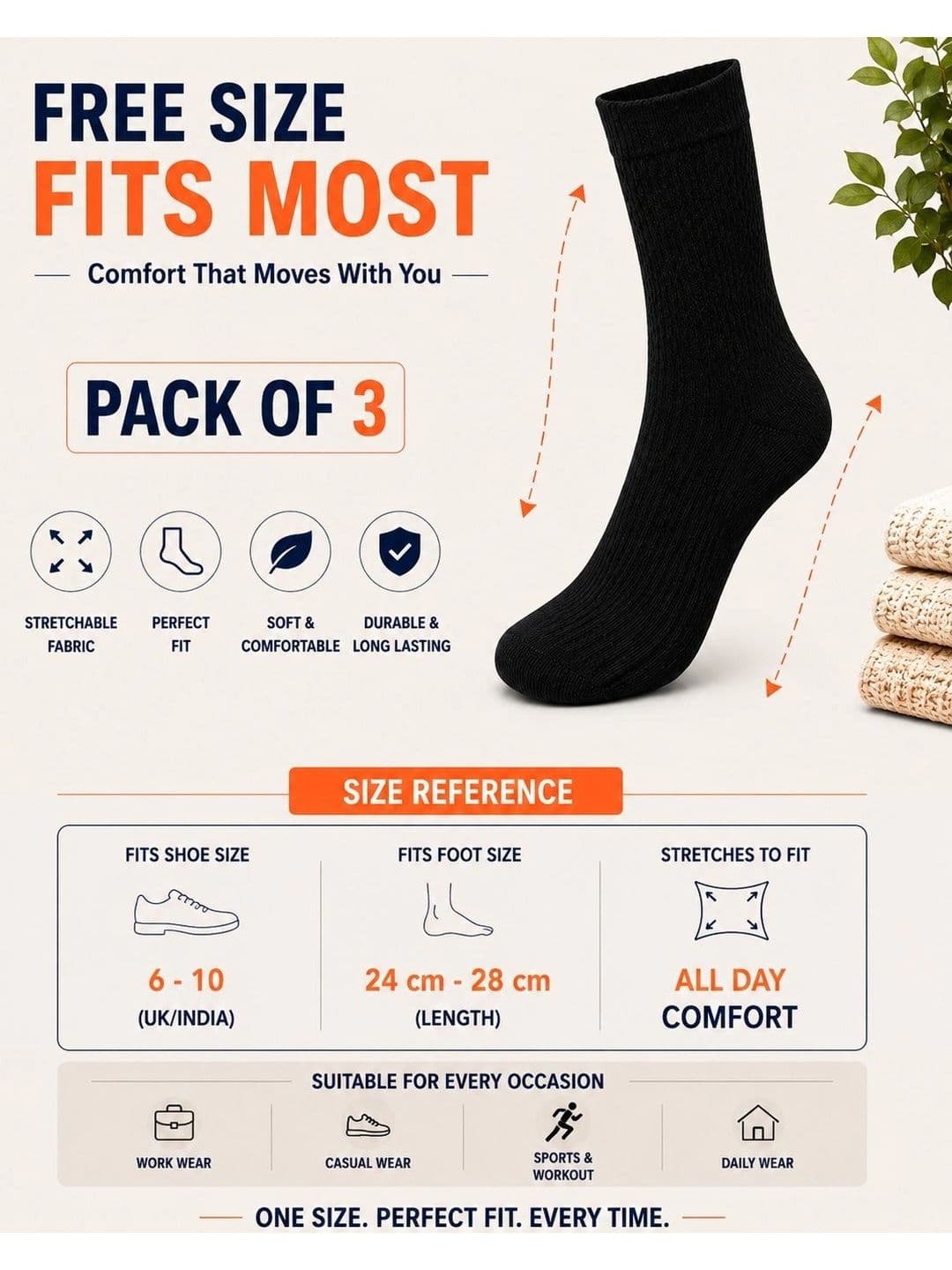 ADDOSSO Men Pack of 3 Cotton Assorted Calf Length Socks thumbnail 2