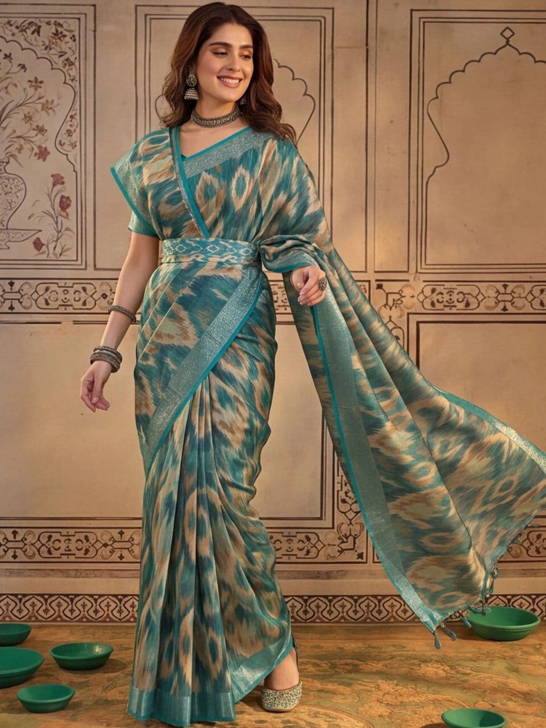 Mitera Floral Women Zari Silk Cotton Fusion Saree - view 1