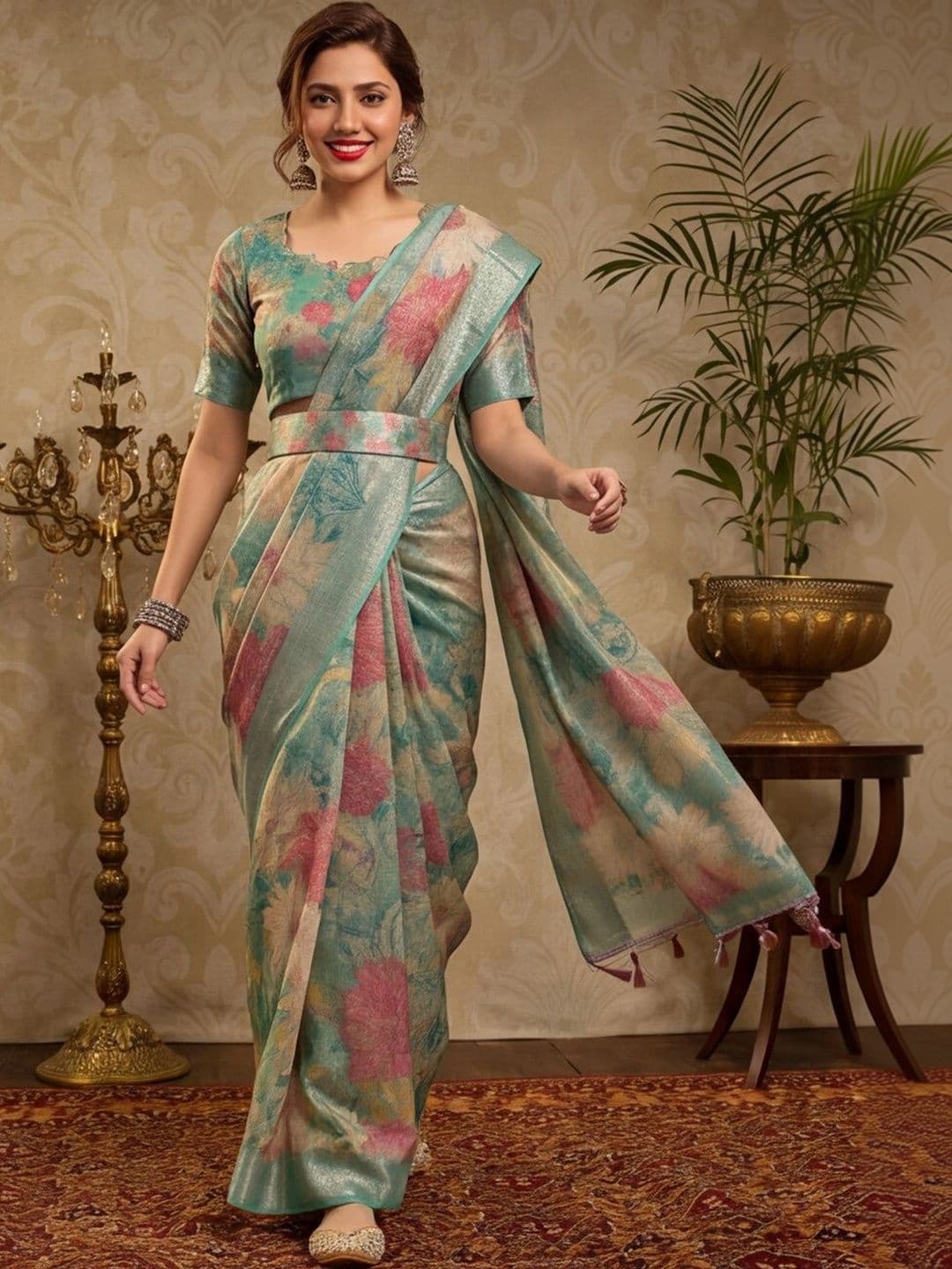 Mitera Woman Floral Zari Silk Cotton Fusion Saree - view 1