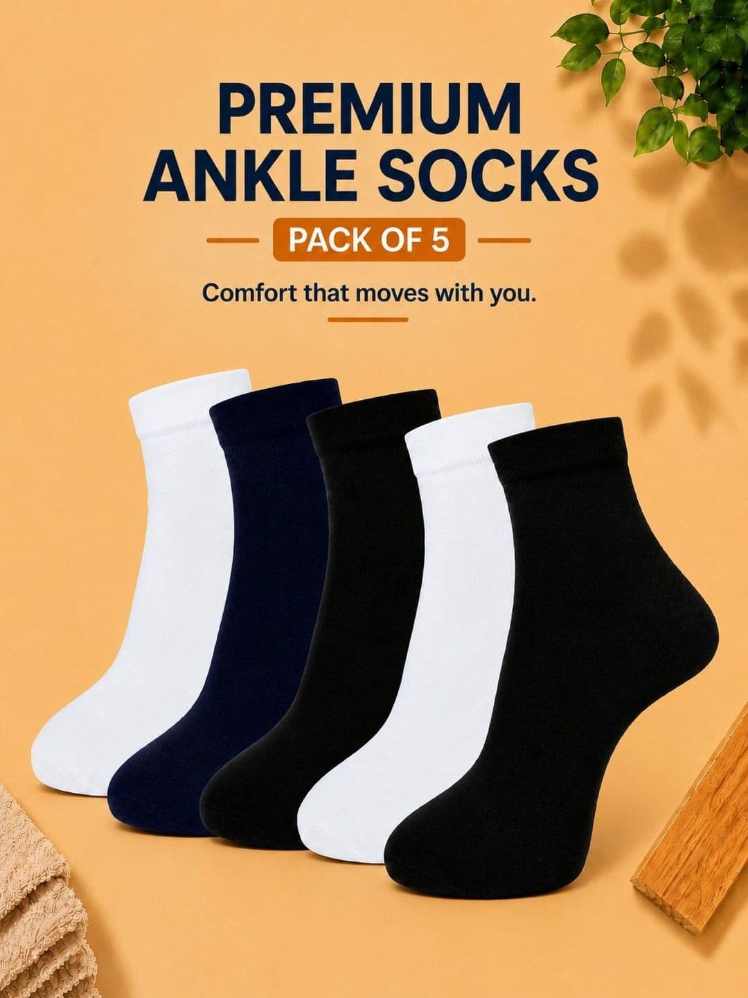 ADDOSSO Men Pack of 5 Cotton Assorted Ankle Length Socks thumbnail 4