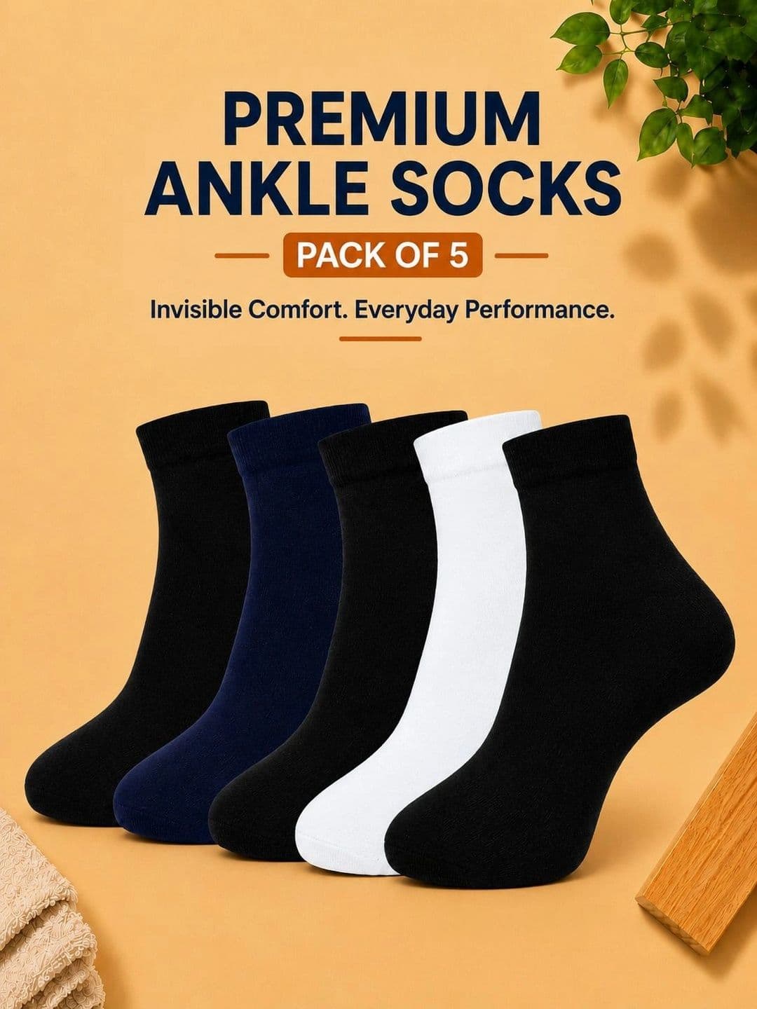 ADDOSSO Men Pack of 5 Cotton Assorted Ankle Length Socks thumbnail 2