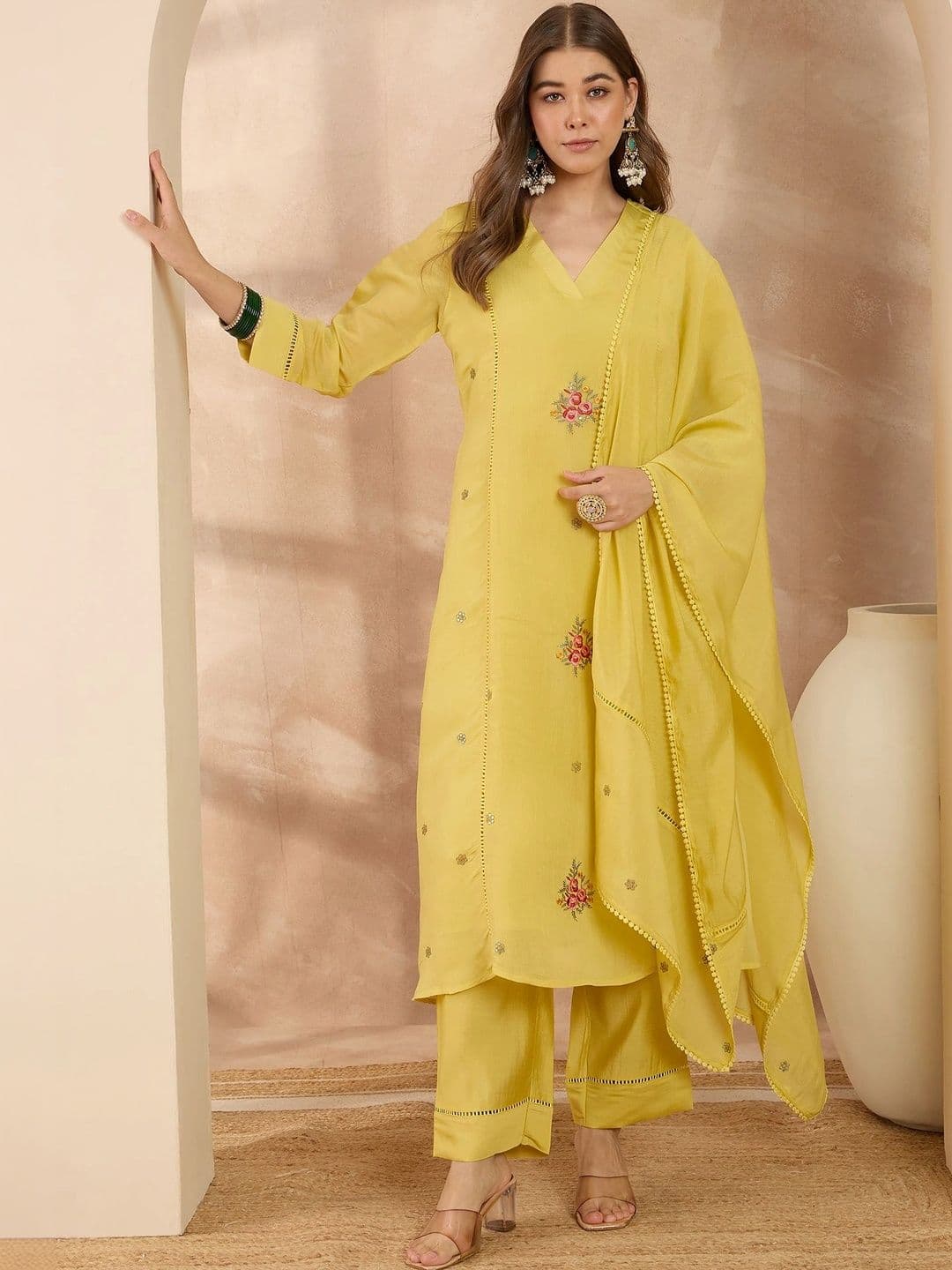 Anouk Women Ethnic Motifs Embroidered Regular Thread Work Kurta with Palazzos & With Dupatta - view 1