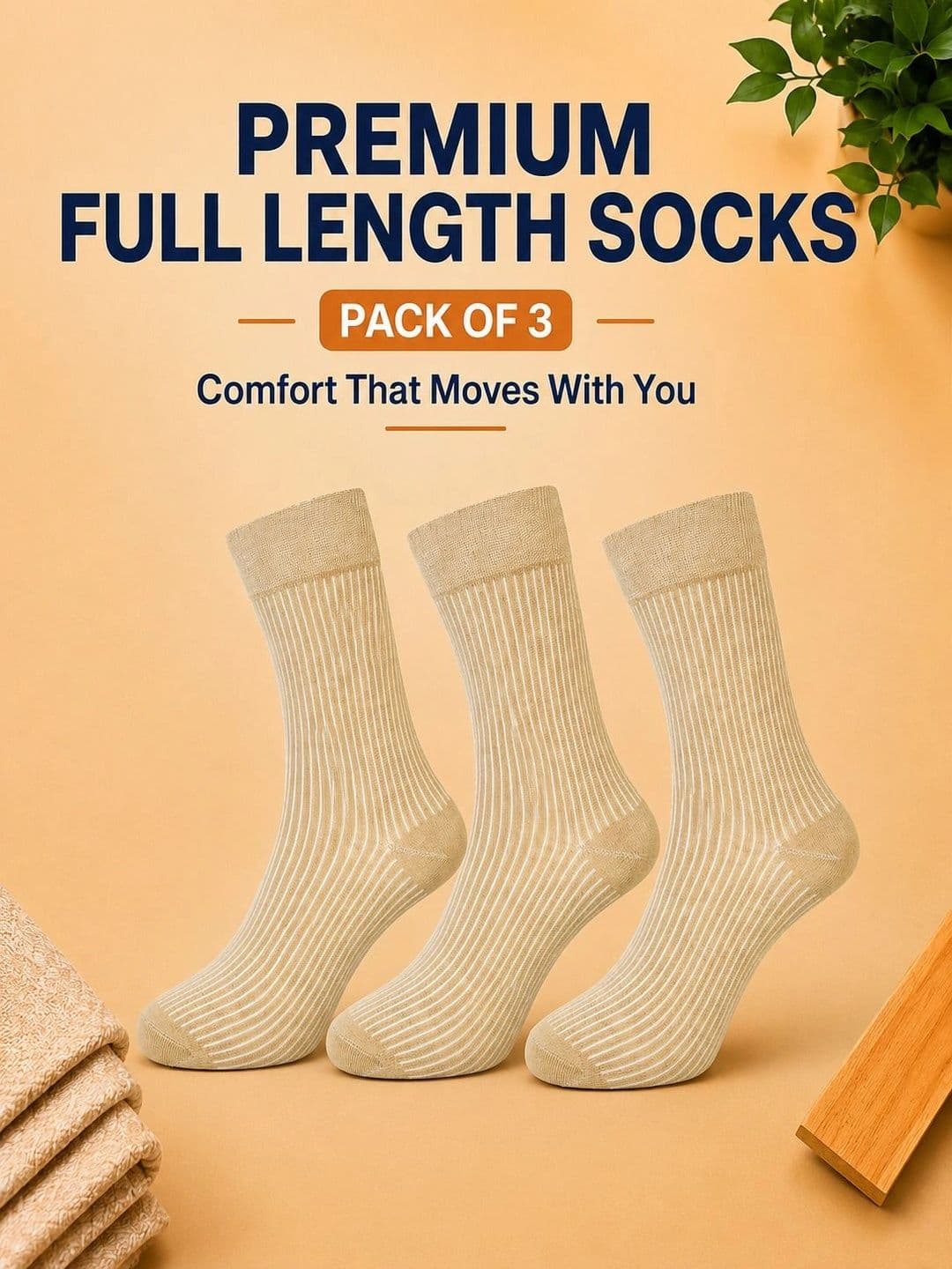 ADDOSSO Men Pack of 3 Cotton Assorted Striped Calf Length Socks thumbnail 5