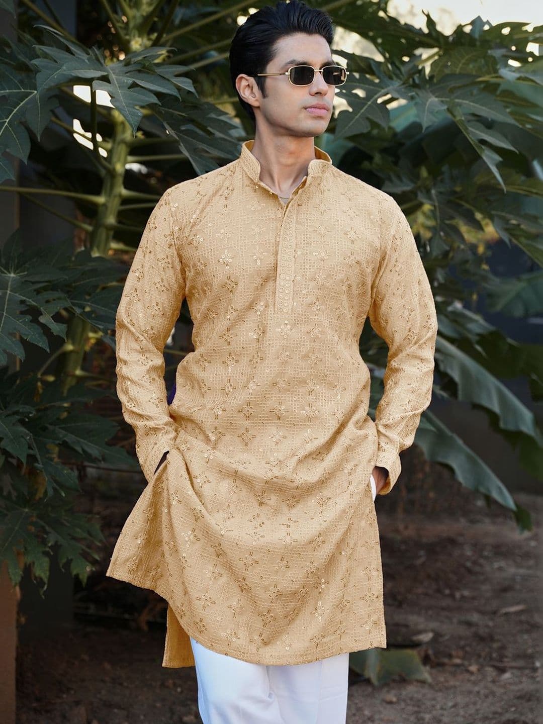 Anouk Men Geometric Embroidered Long Kurta - view 1