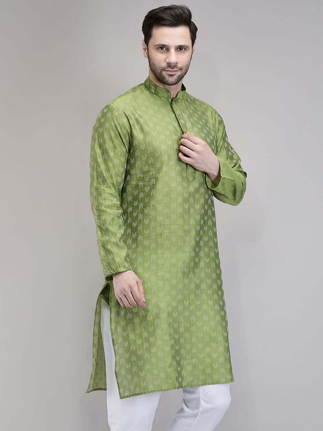 SG LEMAN Geometric Embroidered Mandarin Collar Cotton Straight Kurta thumbnail 4