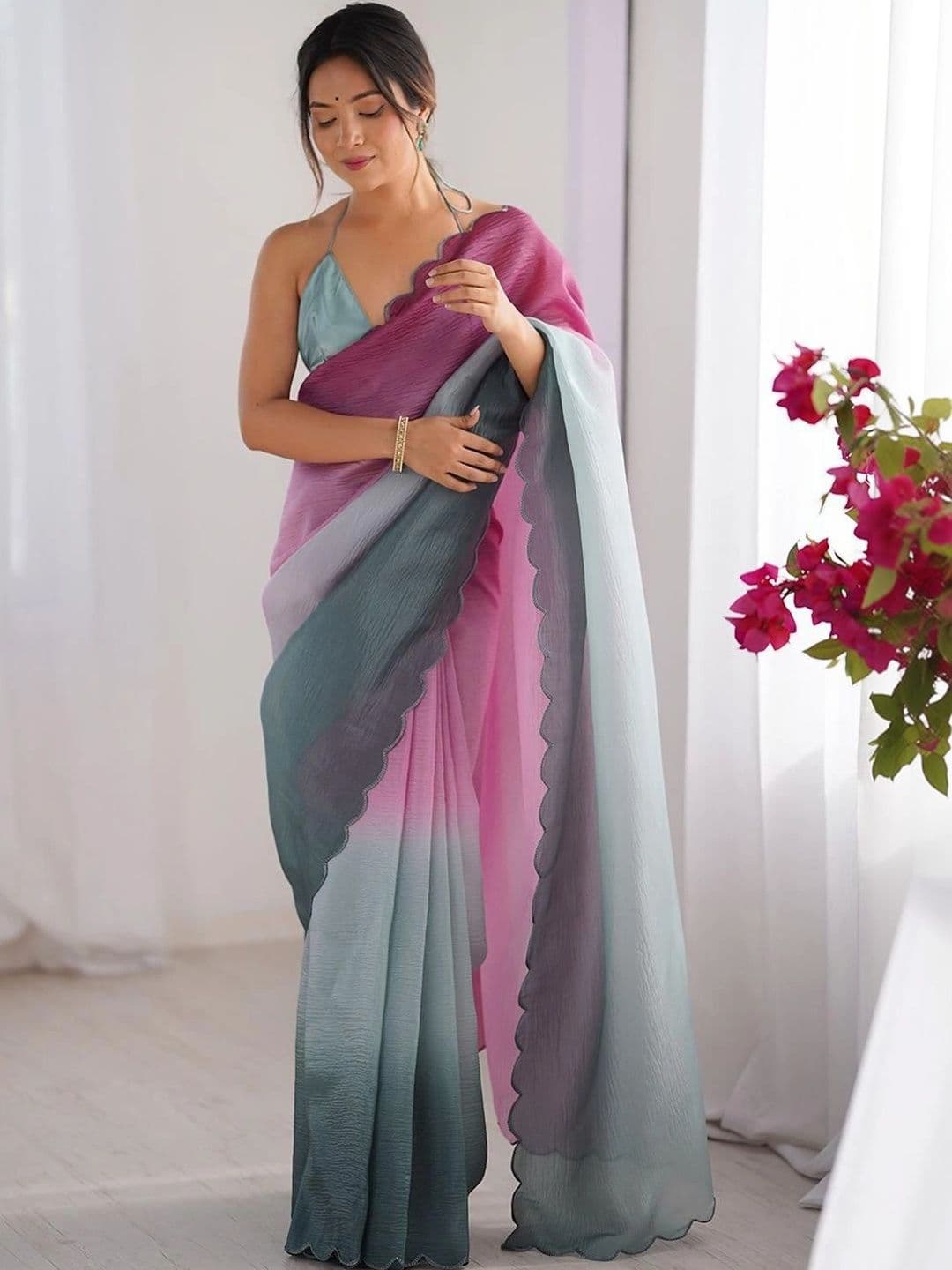 HERE&NOW Ombre Silk Blend Kanjeevaram Saree thumbnail 3