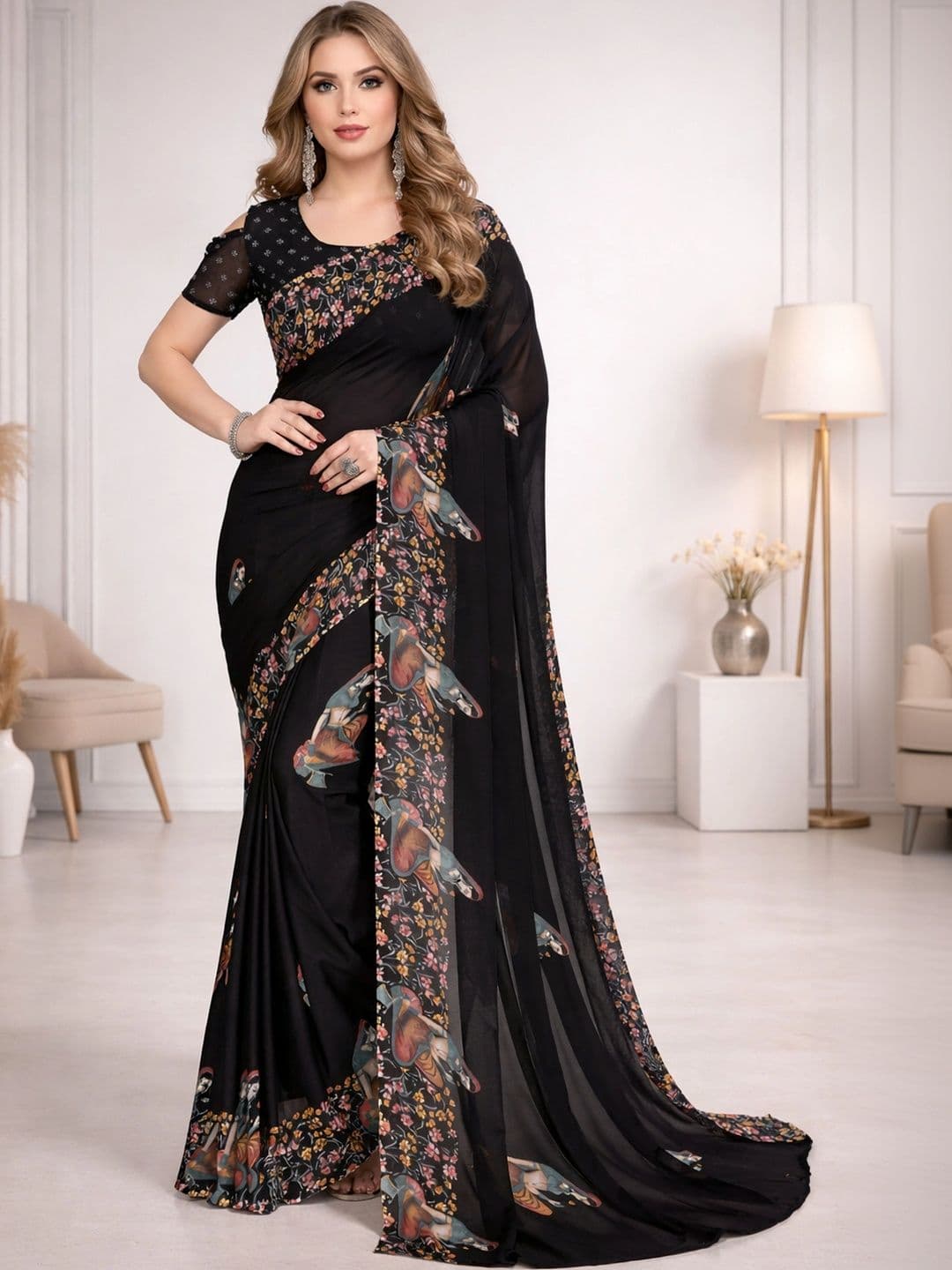 ANAND SAREES Floral Poly Georgette Designer Saree - view 1