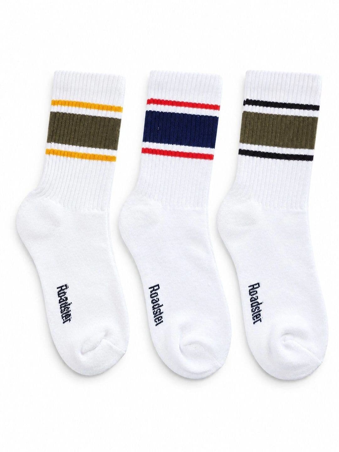 Roadster Men Pack of 3 Cotton Blend Striped Calf Length Socks - view 1