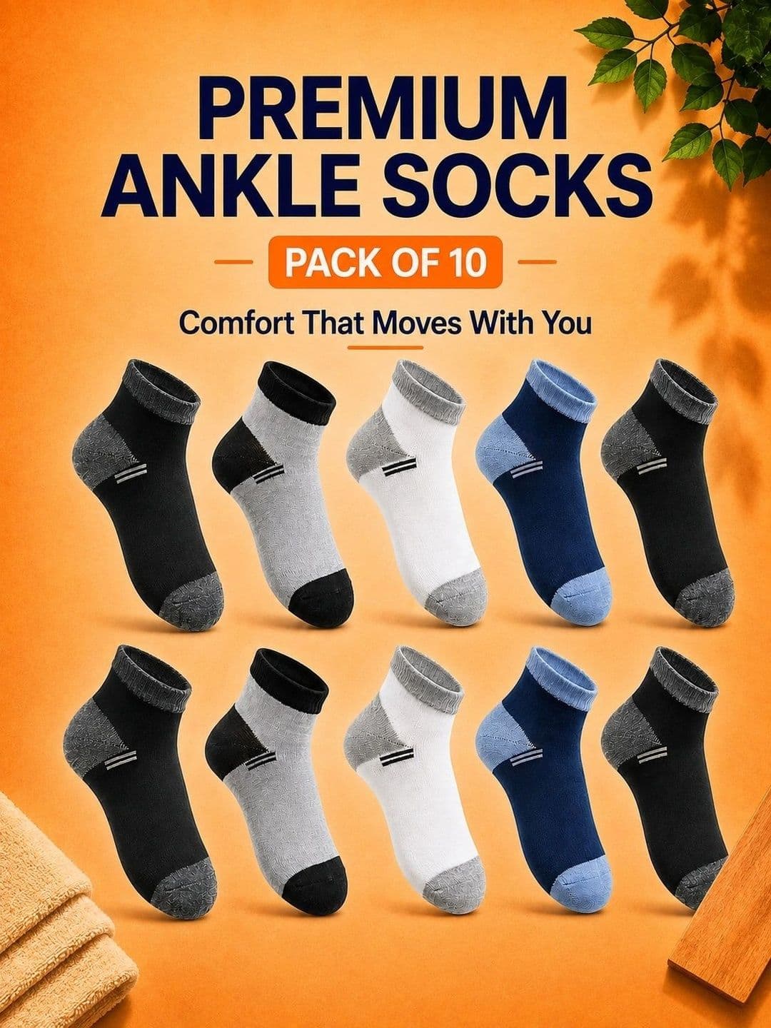 ADDOSSO Men Pack of 10 Cotton Assorted Colourblocked Ankle Length Socks thumbnail 4