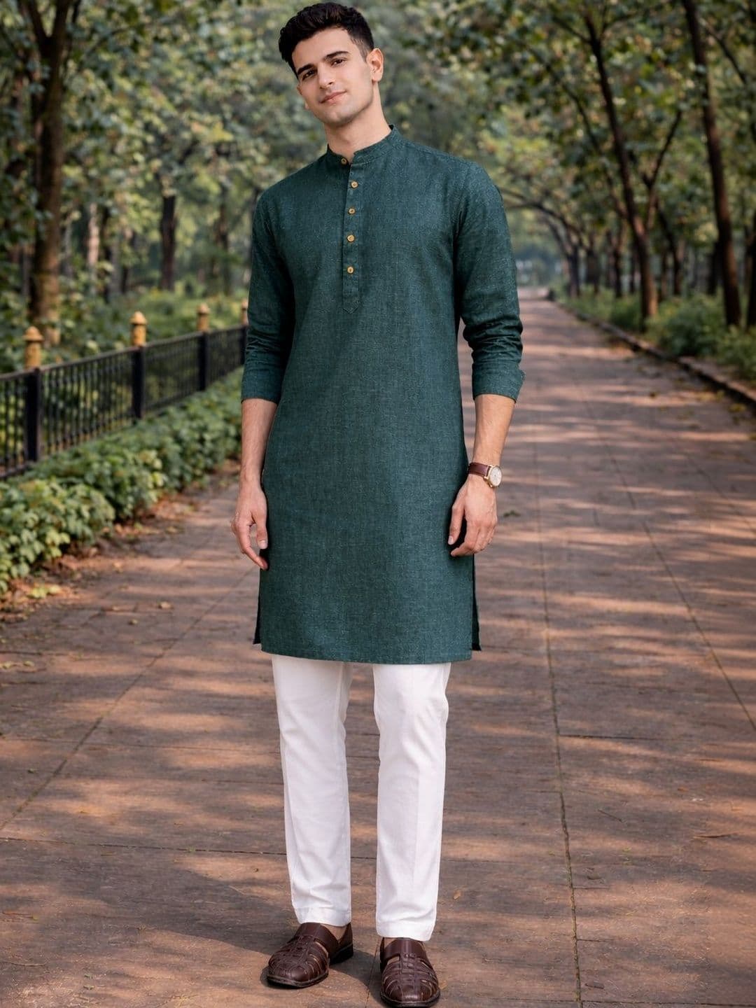 Anouk Men Cotton Linen Long Kurta thumbnail 3