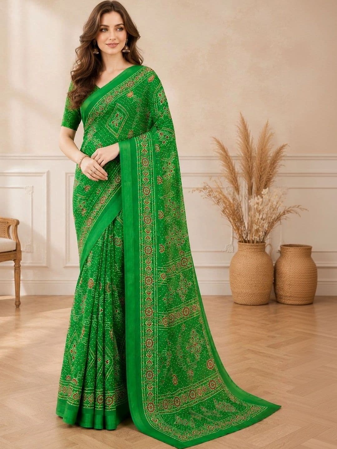 all about you Women's  Bandhani Poly Chiffon Fusion Bandhani Saree thumbnail 2