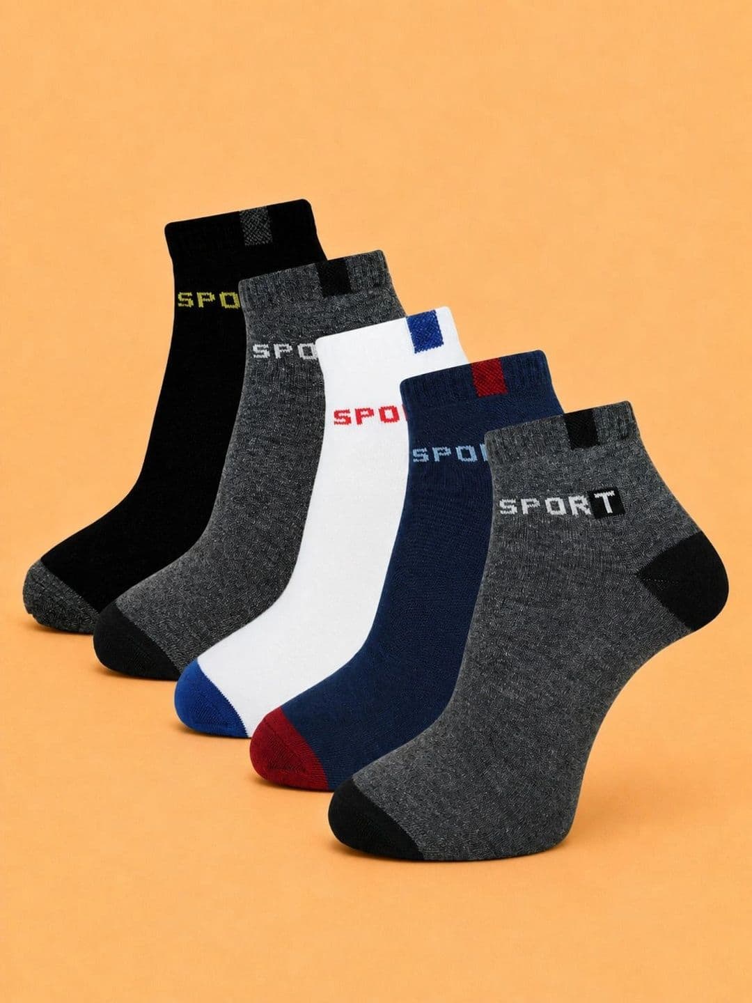 ADDOSSO Men Pack of 5 Cotton Assorted Colourblocked Ankle Length Socks - view 1