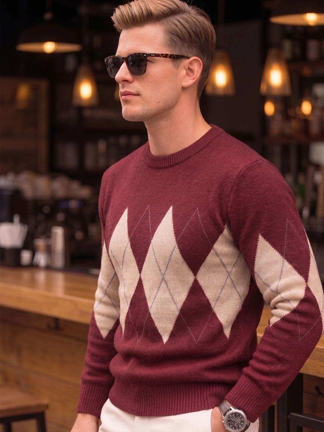 SZN Men Argyle Checked Pullover thumbnail 4