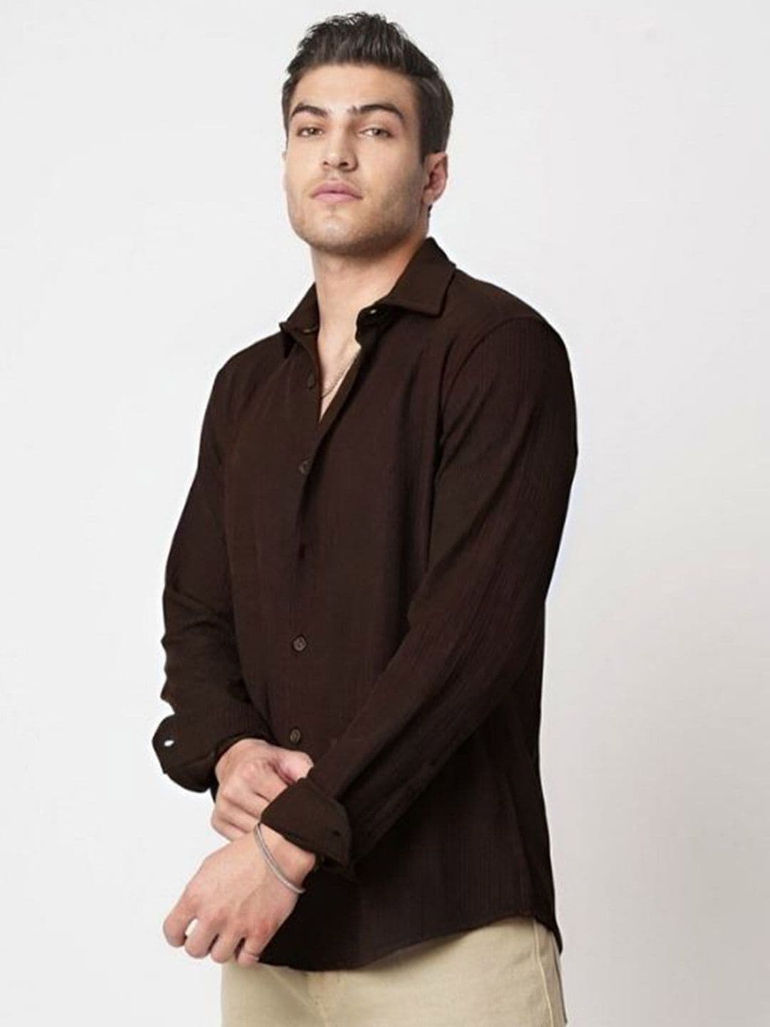 URBANICEMen Brown Textured Regular Fit Casual Shirt Full Sleeves thumbnail 6