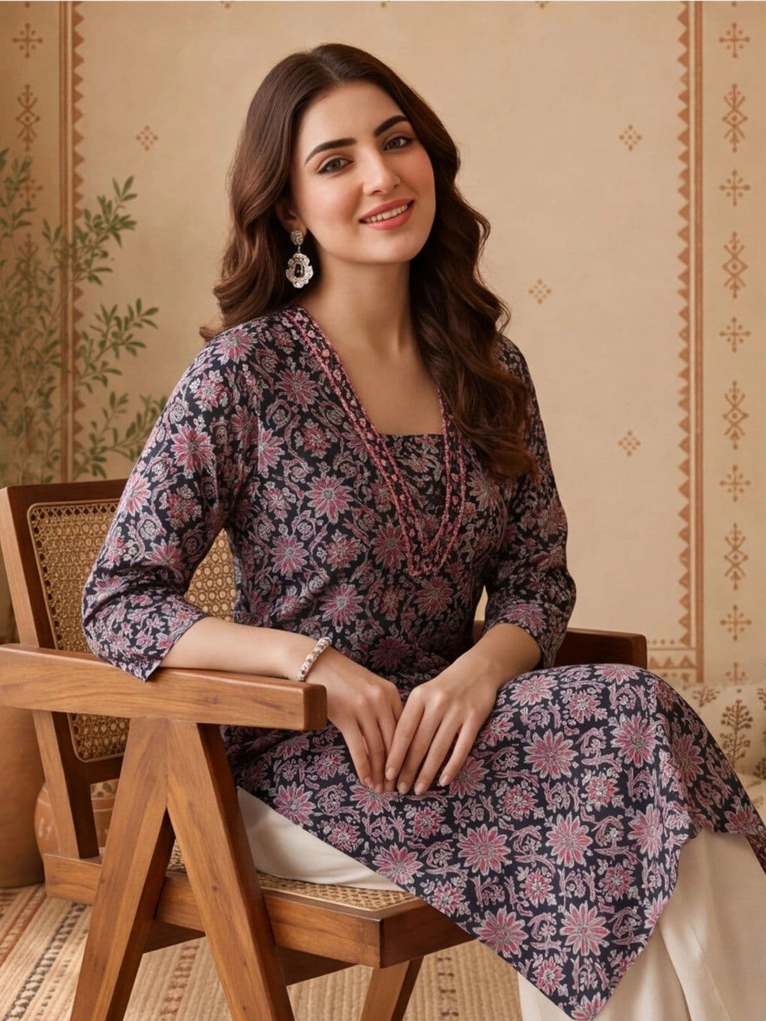 Anouk Women Floral Printed Mirror Work Indie Prints Kurta thumbnail 2