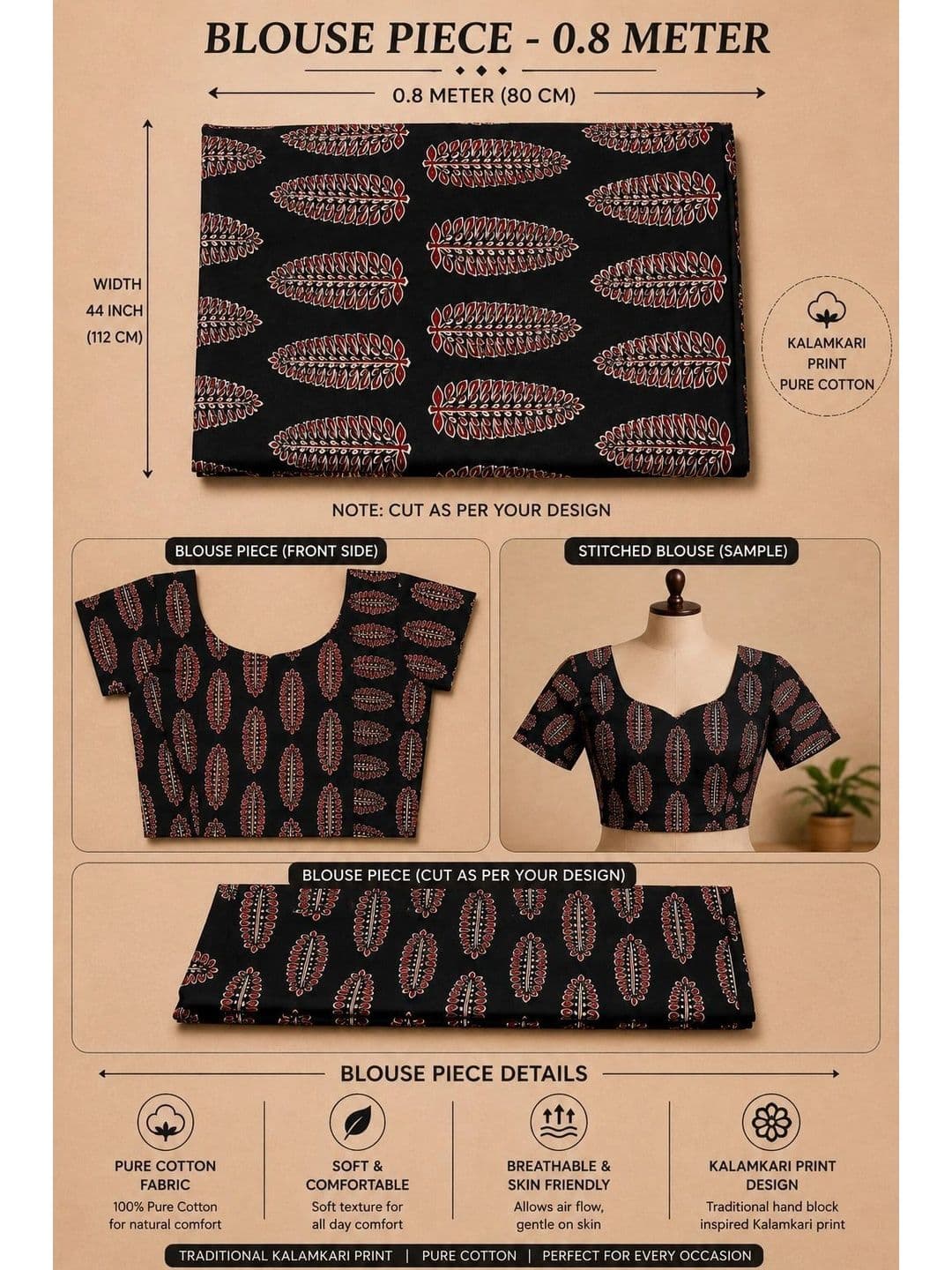 ACHOL Kalamkari Pure Cotton Saree thumbnail 4