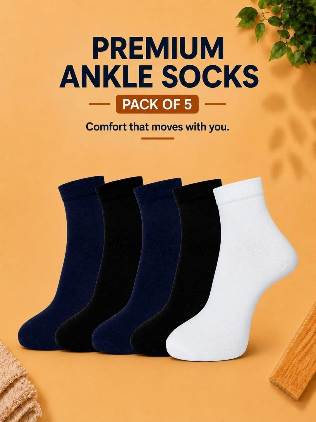 ADDOSSO Men Pack of 5 Cotton Assorted Ankle Length Socks thumbnail 3