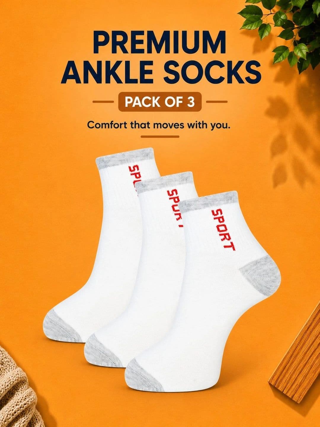 ADDOSSO Men Pack of 3 Cotton Assorted Patterned Ankle Length Socks thumbnail 2