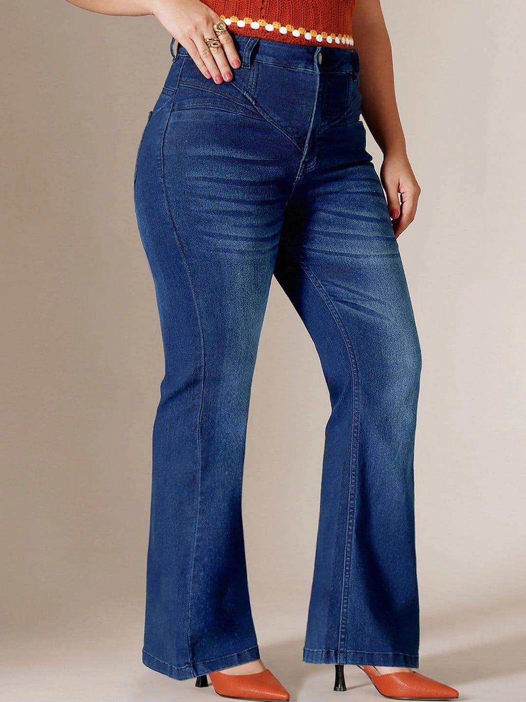 Miss Chase A+ Women Bootcut High-Rise Low Distress Light Fade Stretchable Jeans thumbnail 4