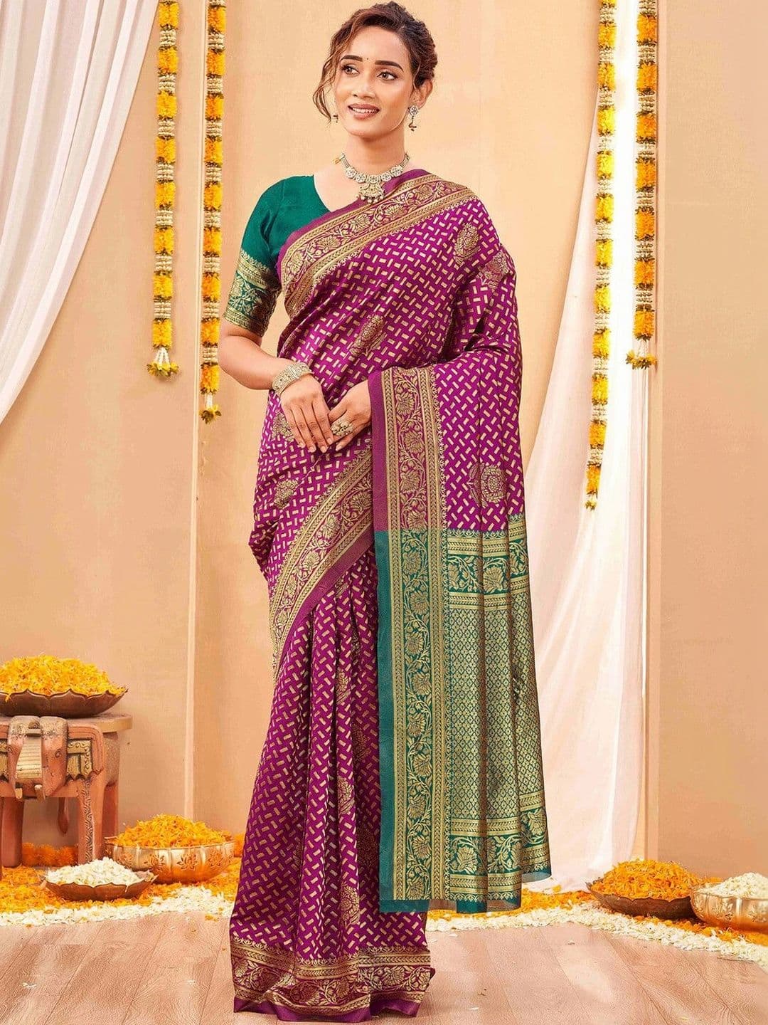 KALINI Women Woven Design Zari Art Silk Fusion Saree - view 1
