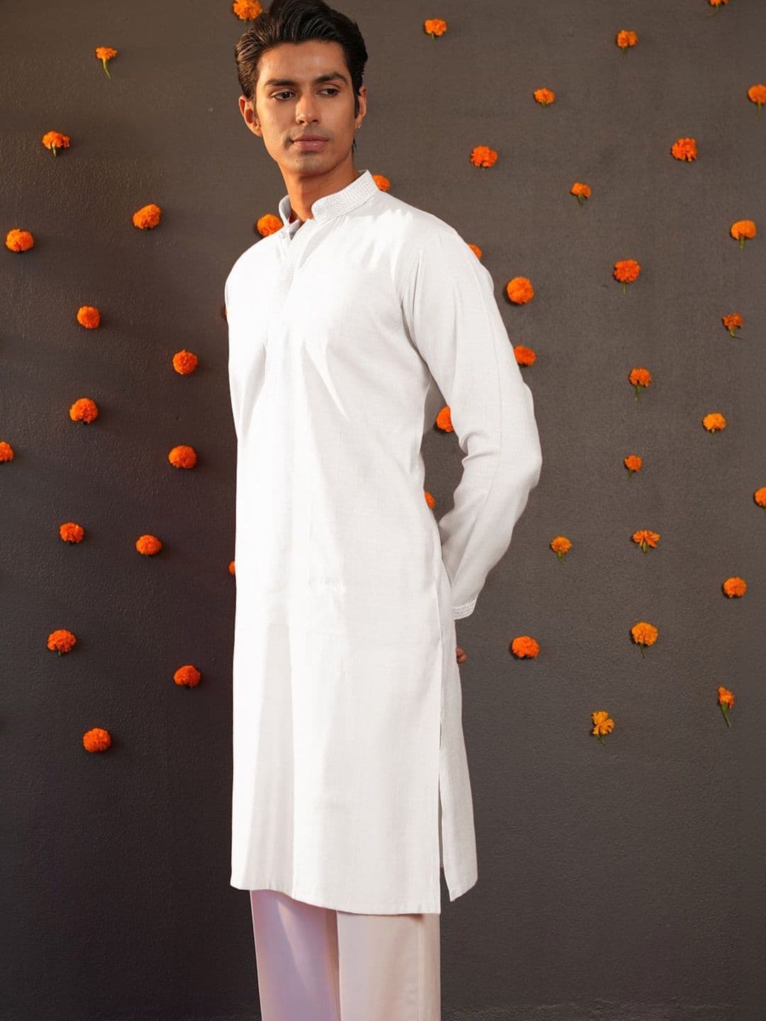 Anouk Men Button Patti Embroidery Straight Kurta thumbnail 2