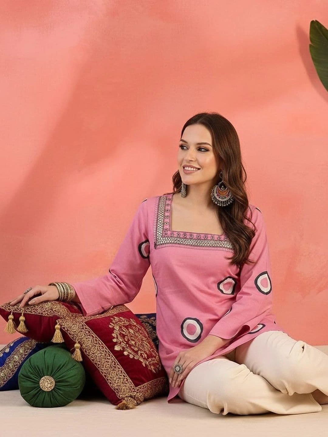 SURHI Women Printed Flared Sleeves Thread Work Kurta thumbnail 4