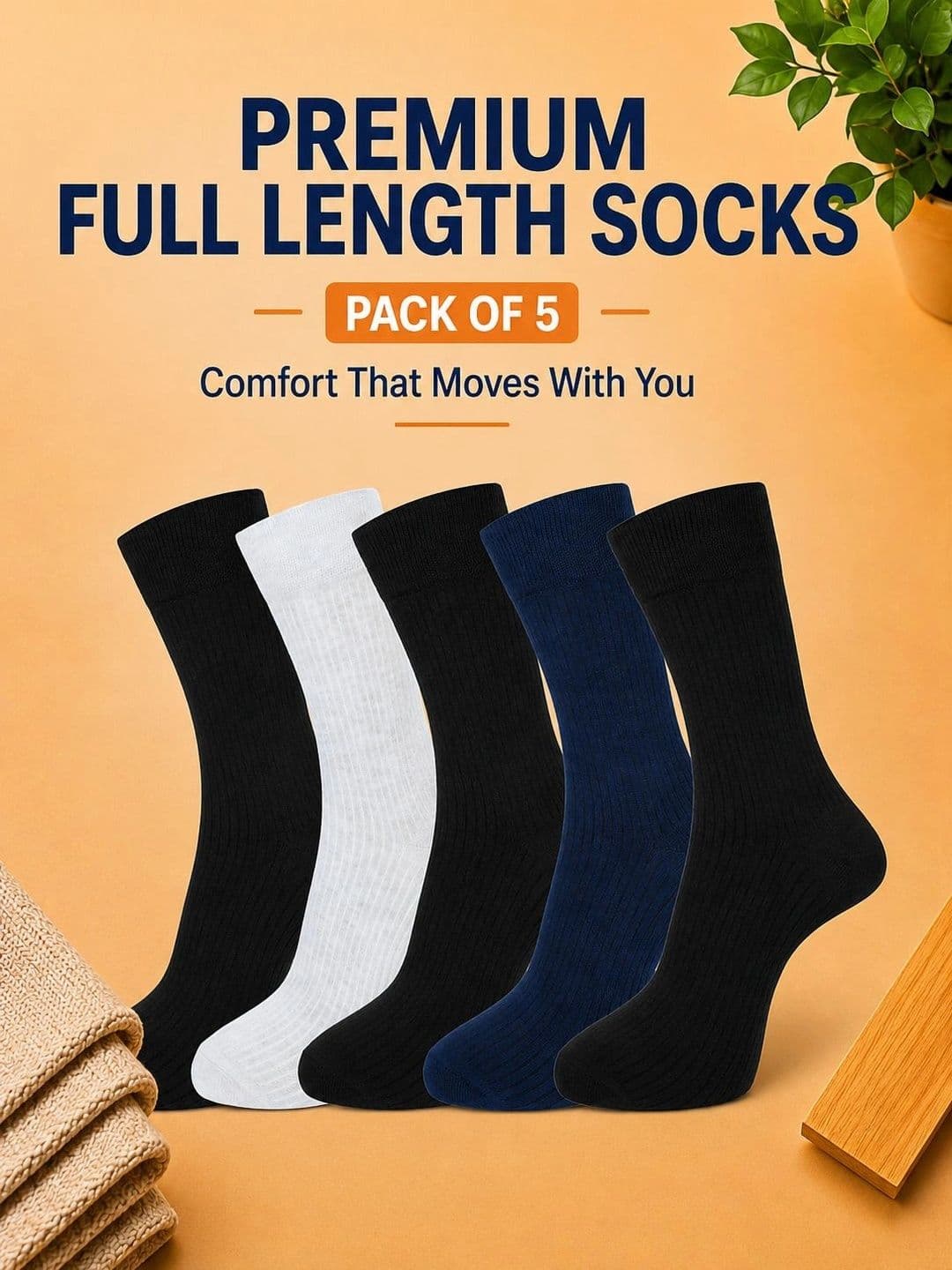 ADDOSSO Men Pack of 5 Cotton Assorted Calf Length Socks thumbnail 5