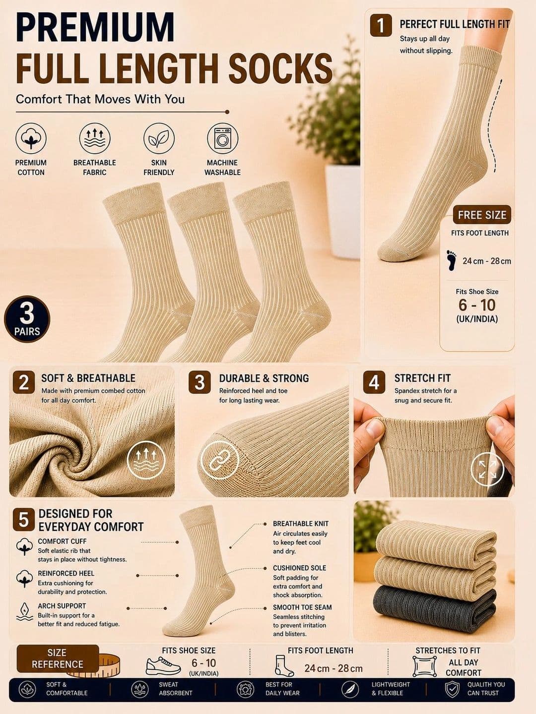 ADDOSSO Men Pack of 3 Cotton Assorted Striped Calf Length Socks thumbnail 3