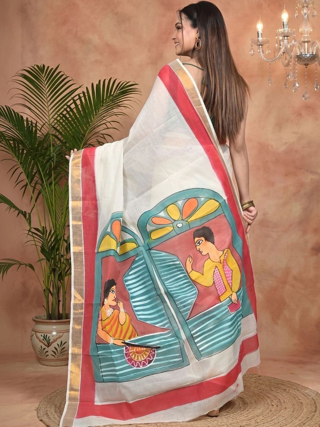 PuJoy Ethnic Motifs Sequinned Pure Cotton Handloom Taant Saree thumbnail 3