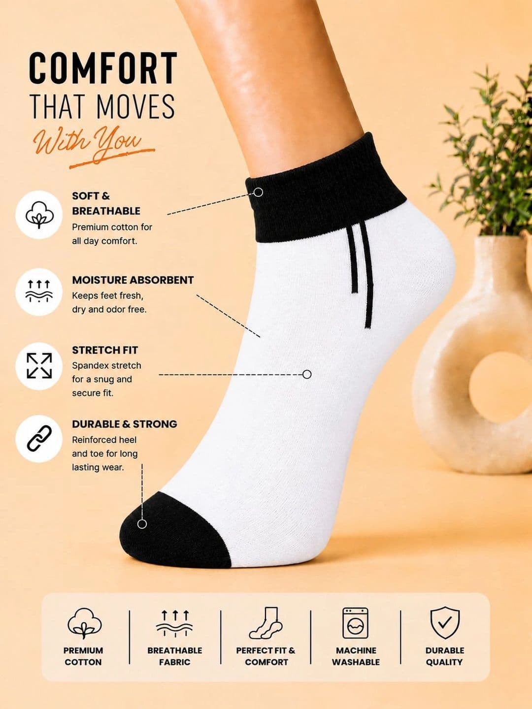 ADDOSSO Men Pack of 10 Cotton Assorted Colourblocked Ankle Length Socks thumbnail 2