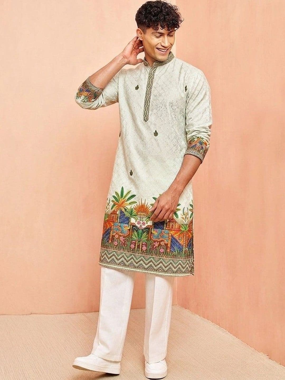 VELKYNOX Men Ethnic Motifs Embroidered Thread Work Kurta thumbnail 5