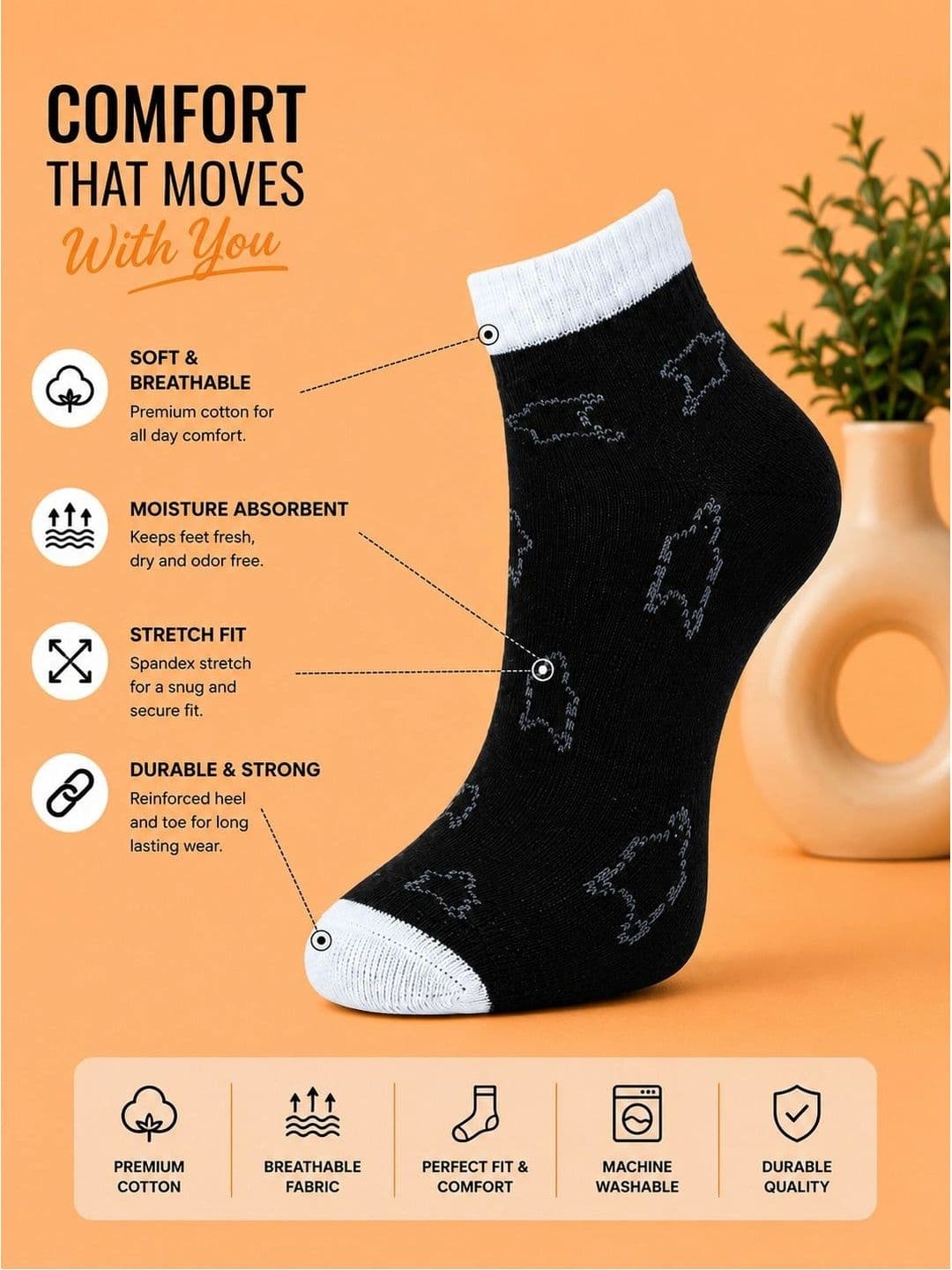 ADDOSSO Men Pack of 5 Cotton Assorted Patterned Ankle Length Socks thumbnail 2