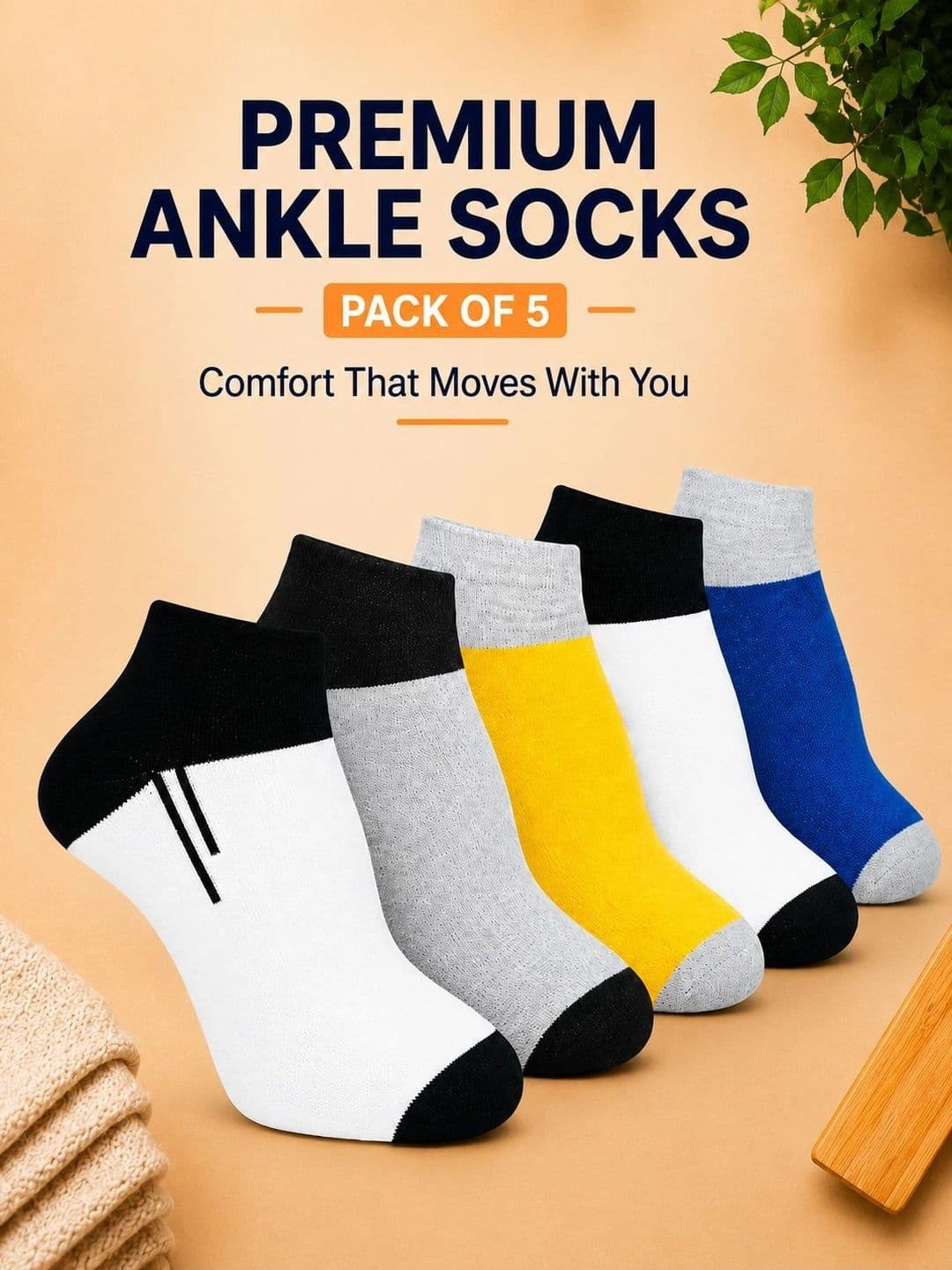 ADDOSSO Men Pack of 5 Cotton Assorted Colourblocked Ankle Length Socks thumbnail 3